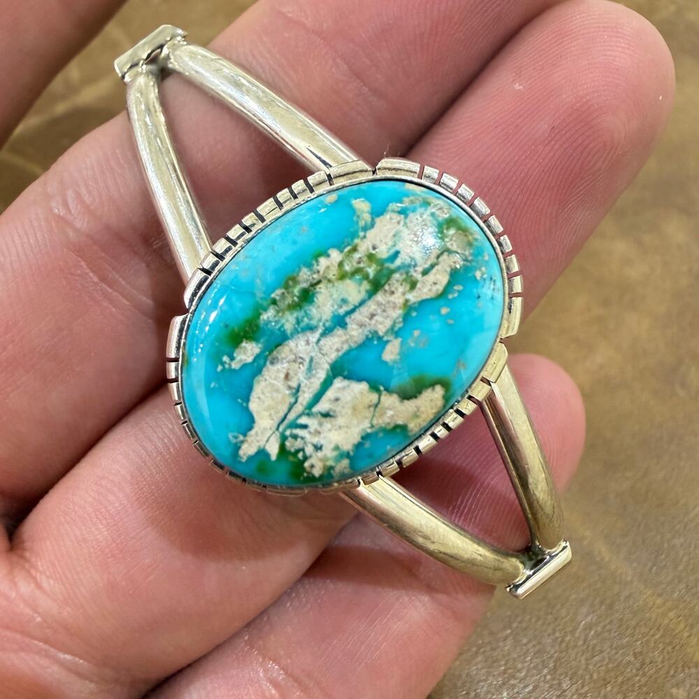 Native American Sterling Silver Sonoran Gold Turquoise Bracelet by Etsitty